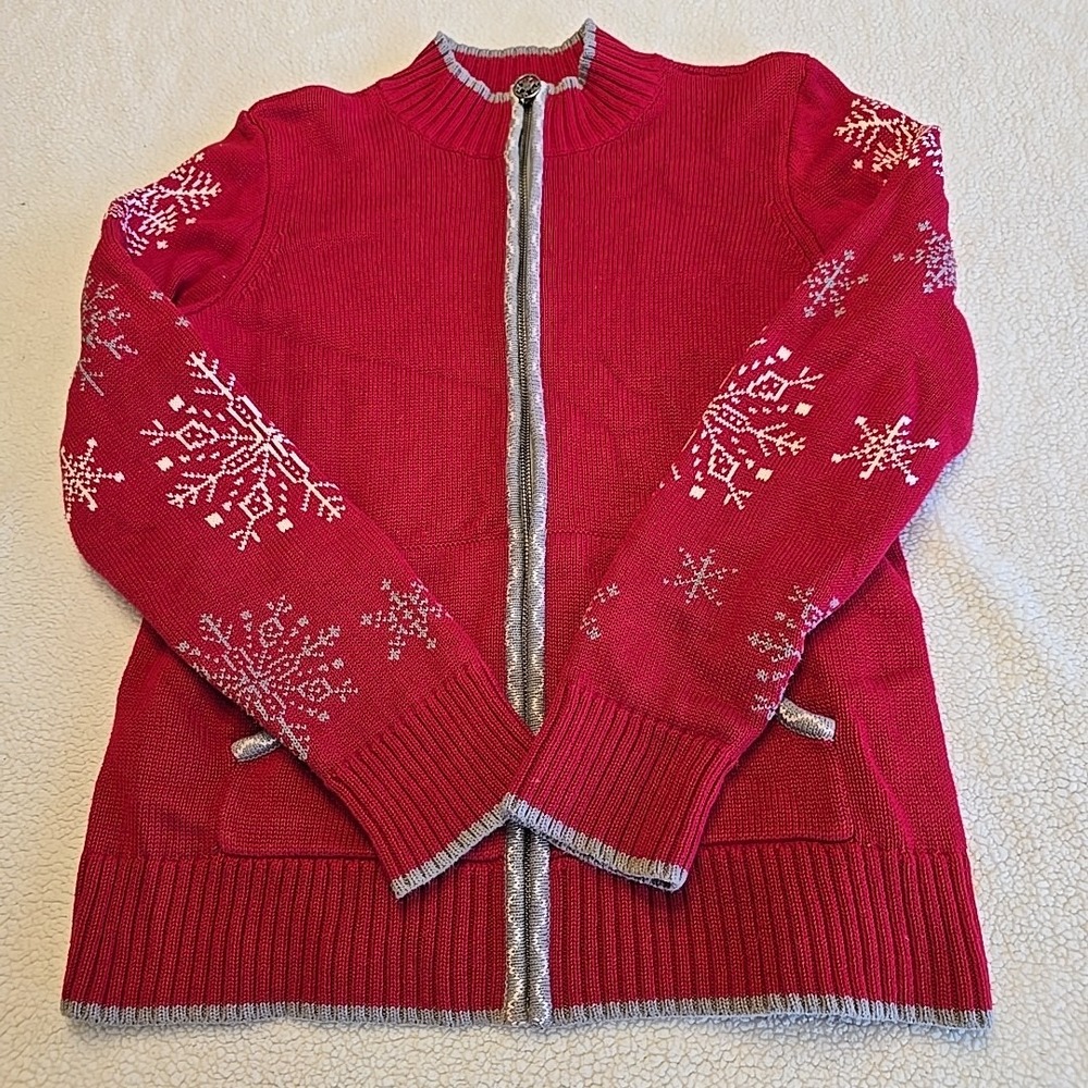 Christopher & Banks Red/Snowflakes‎ Full-Zip Cardigan Sweater Women's Size M